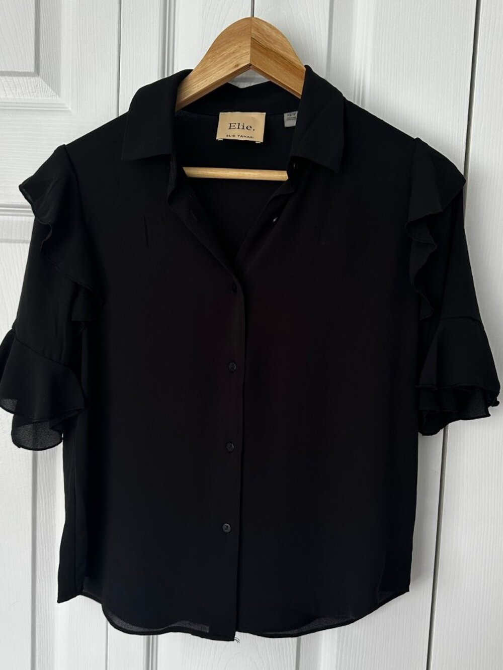 Elie Tahari Black Ruffled Shirt size XS